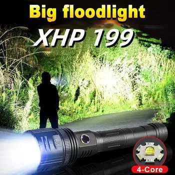 Мощный светодиодный фонарик XHP199 Водонепроницаемый фонарик с зумом, перезаряжаемый фонарик, портативный ручной фонарь для кемпинга и пешего туризма Kit A чёрный