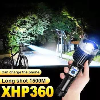 Мощный светодиодный фонарик XHP360 100000 люмен перезаряжаемый фонарик с возможностью масштабирования водонепроницаемый ручной фонарь уличный фонарь для кемпинга no battery чёрный