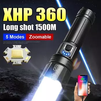 Мощный светодиодный фонарик XHP360, высокоэнергетический фонарь 150000LM, водонепроницаемые фонари, перезаряжаемая лампа, улучшенный фонарь A-Flashlight