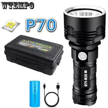 Мощный светодиодный фонарик XM-L2 XHP70, наружное освещение, тактический фонарь, USB аккумуляторная водонепроницаемая лампа, ультра яркий фонарь L2 чёрный