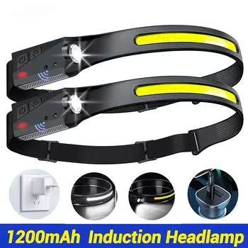 Мощный светодиодный индукционный налобный фонарь XPE + COB, налобный фонарик, USB перезаряжаемый, для кемпинга, рыбалки, поисковый светильник, водонепроницаемая фара
