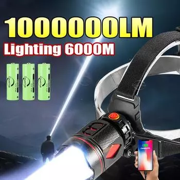 Мощный светодиодный налобный фонарь 800 Вт, самый мощный, дальний свет 6000 м, USB-перезаряжаемый налобный фонарь 18650 для рыбалки и охоты no battery
