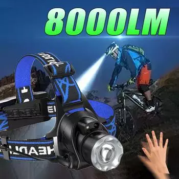Мощный светодиодный налобный фонарь, перезаряжаемая фара, уличный водонепроницаемый рабочий налобный фонарь с зумом, налобный фонарь с высоким люменом, фонарик для рыбалки no battery,