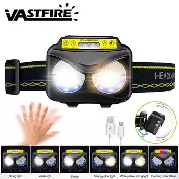 Мощный светодиодный налобный фонарь с датчиком, USB-перезаряжаемый налобный фонарь, водонепроницаемый для кемпинга, пешего туризма