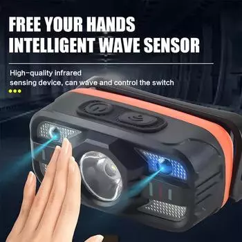 Мощный светодиодный налобный фонарь с датчиком, USB-перезаряжаемый, портативный рыболовный фонарь, ультраяркий уличный ходовой фонарь