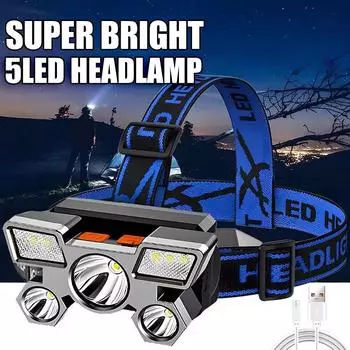 Мощный светодиодный налобный фонарь с зарядкой от USB, налобный фонарь 18650, мощный налобный фонарь для кемпинга, рыбалки синий