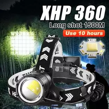 Мощный светодиодный налобный фонарь XHP360, супер яркий, 200000 лм, регулируемая лампа, предупреждающие огни, перезаряжаемый фонарь A-Headlamp