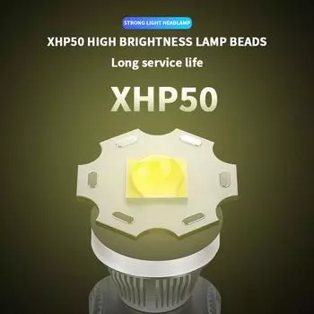 Мощный светодиодный налобный фонарь XHP50 с 3 режимами, встроенным аккумулятором 16850, перезаряжаемым через USB, фонарик для кемпинга и аварийного освещения XHP50