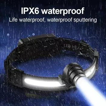 Мощный светодиодный налобный фонарь XPG COB Sensor Head Lamp Light со встроенным аккумулятором емкостью 1200 мАч с зарядкой типа C built in battery чёрный