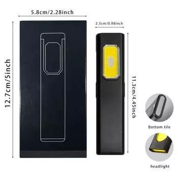 Мощный светодиодный рабочий свет COB 500 лм, Магнитное крепление, Портативный перезаряжаемый фонарь, Водонепроницаемый для кемпинга, Ремонта автомобиля с зажимом для ручки black