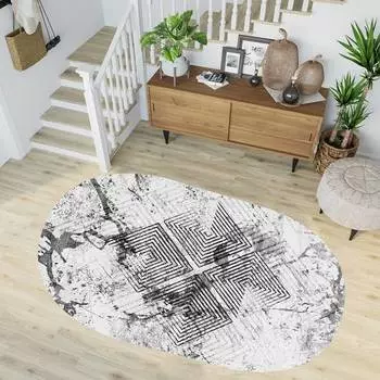 Mosimoso Home O024 Dot Sole Printed Carpet Oval Carpet