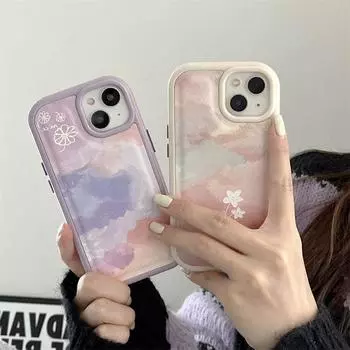 Moskado красочный кожаный чехол с розовыми облаками и узором для телефона для Iphone 14 12 11 13 Pro Max 14 Plus Xr Xs Max Мягкий чехол из ТПУ с цветочным принтом For iPhone 14