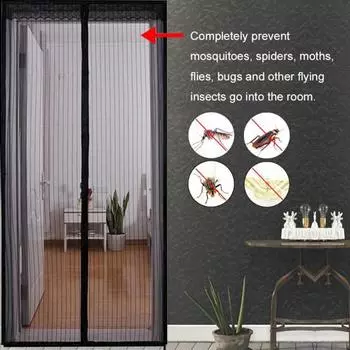 Москитная дверная занавеска, магнитная москитная сетка с крепежной лентой, простая в установке, магнитная застежка, москитная завеса для дверного проема M чёрный