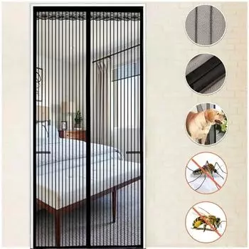 Москитная сетка Магнитные дверные шторы Автоматическое закрывание дверной сетки Летняя анти-насекомые мухи клопы Не протыкать москитная сетка Домашний декор 90x210cm чёрный
