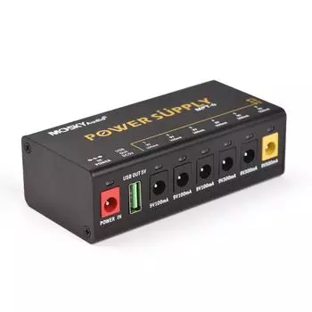 MOSKYAUDIO 6-канальный блок питания для гитарной педали с независимой защитой от короткого замыкания и светодиодной подсветкой US Plug чёрный