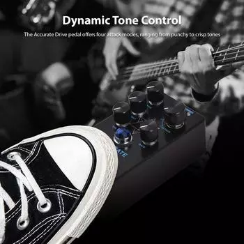 MOSKYaudio ACCURATE DRIVE Гитарный привод Бас Педаль эффектов Громкость/Яркость/Драйв/Гейт/Атака-4 Режим DC чёрный
