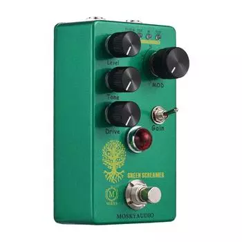 MOSKYAudio Booster/Overdrive гитарная педаль эффектов с 4 переключателями режимов и регуляторами уровня/тона/драйва, компактная зелёный