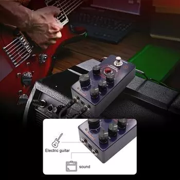MOSKYAudio Overdrive, педаль эффектов для гитары, 4 переключателя режимов и регуляторы громкости/низких/высоких частот/усиления, компактный фиолетовый