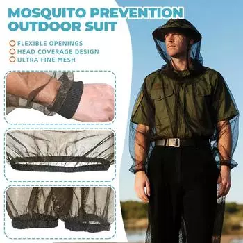 Mosquito Suit Net Mesh Pants Jacket With Hood For Outdoor Protections From Gnats, No-See- & Midges Mosquito Net Clothing For Men & Wome One Size
