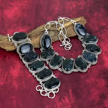 Украшения ручной работы из мохового агата, браслет и ожерелье из цельного серебра 925 пробы для женщин, великолепный комплект украшений для свадебного подарка Adjustable With 8 -18 зелёный