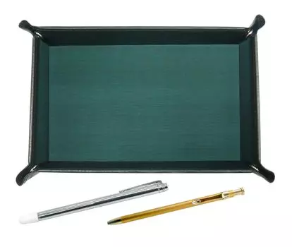 moss green cowhide leather pen tray with metal pointer and 60 slim ballpoint pens Japanese-made gold-colored (TRAMG-701S-SV60KBP)