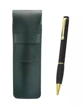 Moss green grained leather pen case with midnight rubber rotating ballpoint pen set in black SASMG-T102BP-B чёрный