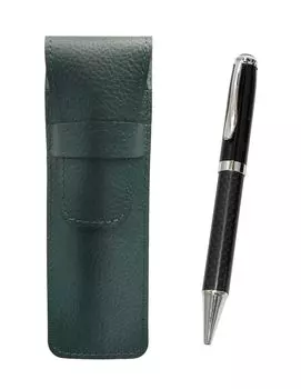 Moss Green Grained Leather Pen Case with Carbon Fiber Rotating Ballpoint Pen Set (SASMG-PD01) чёрный