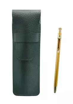 Moss Green Grained Leather Pen Case with Slim 60 Gold Ballpoint Pen Set Two-pack (SASMG-SV60KBP-2)