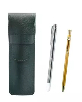 Moss green grained leather pen case with a metal pointer and a slim 60 ballpoint pen in gold (SASM-701S-SV60KBP)