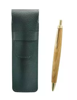 Moss Green Grained Leather Pen Case with Retro Maple Barrel Ballpoint Pen Set Two-pack (SASMG-HS47S-2)