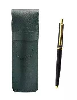 Moss green grained leather pen case with a black metal clip ballpoint pen set from the (AP300) (SASMG-AP300B-B) 1960s. чёрный