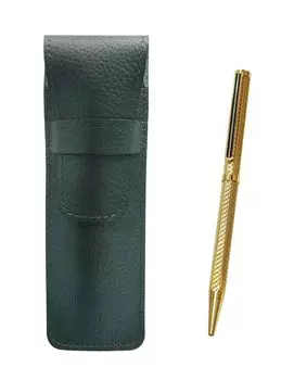 Moss Green Grained Leather Pencil Case and Gold Brass Hexagonal Rotating Ballpoint Pen Set Two-pack (SASMG-6KSBP-K-2) золотой