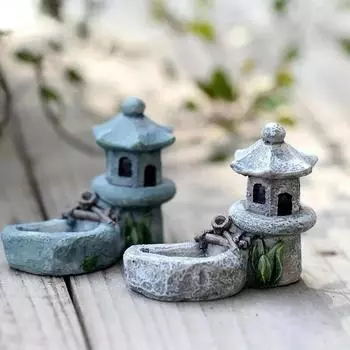 Moss Micro Landscape Ornament Pool Tower House Micro Landscape Home Garden Decoration Desk Decoration A