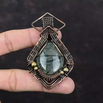 Moss Prehnite Copper Wire Wrapped Pendant Handmade Jewelry Genuine Gemstone Pendant Copper Wire Wrapped Jewelry Elegant Pendant Gift For Him