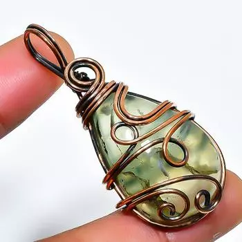Moss Prehnite Gemstone Handmade Copper Wire Wrap Jewelry Pendant 1.97 1.97 зелёный