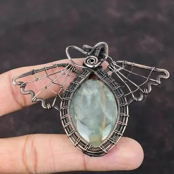 Moss Prehnite Pendant Copper Wire Wrapped Gemstone Pendant Handmade Moss Prehnite Jewelry Halloween Gift Copper Jewelry Butterfly Pendant