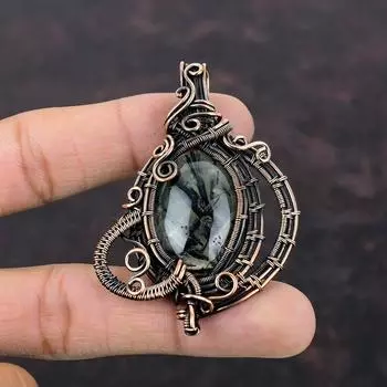 Moss Prehnite Pendant Copper Wire Wrapped Gemstone Pendant Handmade Wire Wrap Jewelry Pendant For Gift Copper Jewelry Latest Design Pendant