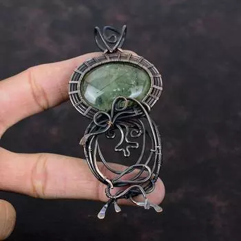Moss Prehnite Pendant Copper Wire Wrapped Jewelry Handmade Pendant Wire Wrapped Pendant Gemstone Jewelry Antique Copper Pendant Gift For Him