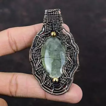 Moss Prehnite Pendant Copper Wire Wrapped Pendant Moss Prehnite Gemstone Jewelry Handmade Pendant Copper Wire Wrapped Jewelry Gift For Women