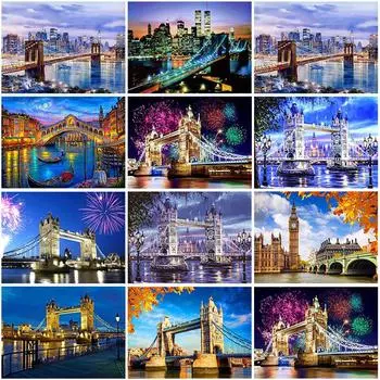 Мост Пейзаж DIY 5D алмазная живопись полная круглая дрель живописная Алмазная вышивка крестиком мозаика со стразами настенное искусство Full Round 20x30CM