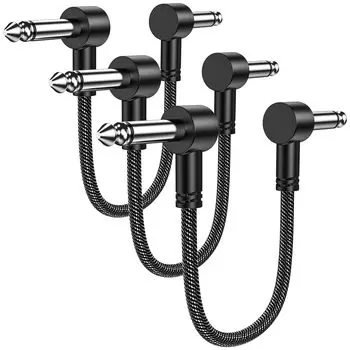 MOSWAG Patch Cable 3,6-дюймовый кабель для педальной платы, дюймовый гитарный соединительный кабель, вспомогательный кабель для педали эффектов под прямым углом, совместимый с электрической бас-гитарой чёрный