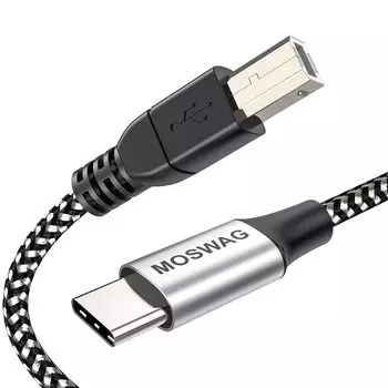 MOSWAG USB B MIDI кабель MIDI кабель нейлоновый плетеный шнур принтера сканера высокоскоростной тип с металлическим разъемом C-USB C-USB 2.0 (16.4FT/5M, Белый)