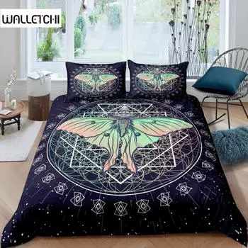 Moth Duvet Cover Set Butterfly Bedding Set Queen Size Geometric Comforter Cover Halloween Quilt Cover for Kids Boys Girls Teens EU single(135x200cm)
