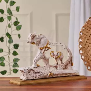 Mother Child Elephant showpiece | Elephant Figurine | Elephant Statue Showpiece with Baby Elephant | Wooden Base showpieces