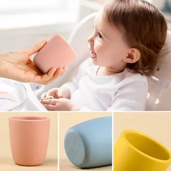 Mother Kids Things For Babies Solid Color Baby Silicone Cups Water Bottle For Children Infant Toddler Tableware Baby Items темно серый