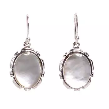 Mother Of Pearl - Australia 925 Sterling Silver Earring V396, White Earring, Oval Earring, Valentin s Day Gift, Gift For Her, Birthday Gift, Handmade