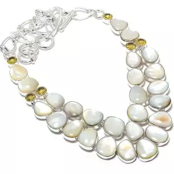 Перламутр, цитрин драгоценный камень ручная работа 925 серебряное ювелирное ожерелье 18 дюймов JCN484-154