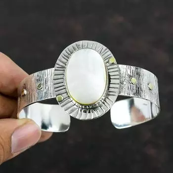 Браслет-манжета из перламутра, браслет из настоящего драгоценного камня, серебряный браслет 925 пробы, ручная работа, абсолютно новый браслет, регулируемый браслет, подарки для мамы