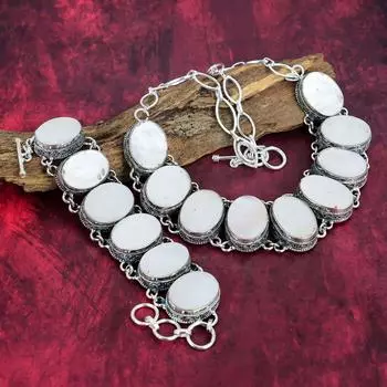 Браслет из перламутра с драгоценными камнями, ожерелье из цельного серебра 925 пробы, красивый браслет и ожерелье ручной работы, комплект ювелирных изделий для свадебного подарка Adjustable With 8 -18 белый