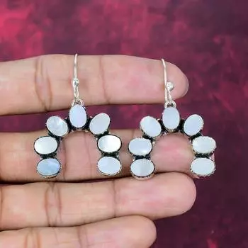 Mother of Pearl Handmade Gemstone Jewelry, 925 Solid Sterling Silver Earrings Antique Jewelry 1.85 Inches